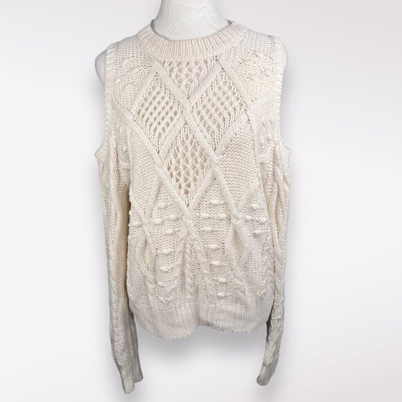 Lucky Brand Open Knit Sweater Cold Shoulder Size Small - Picture 1 of 9